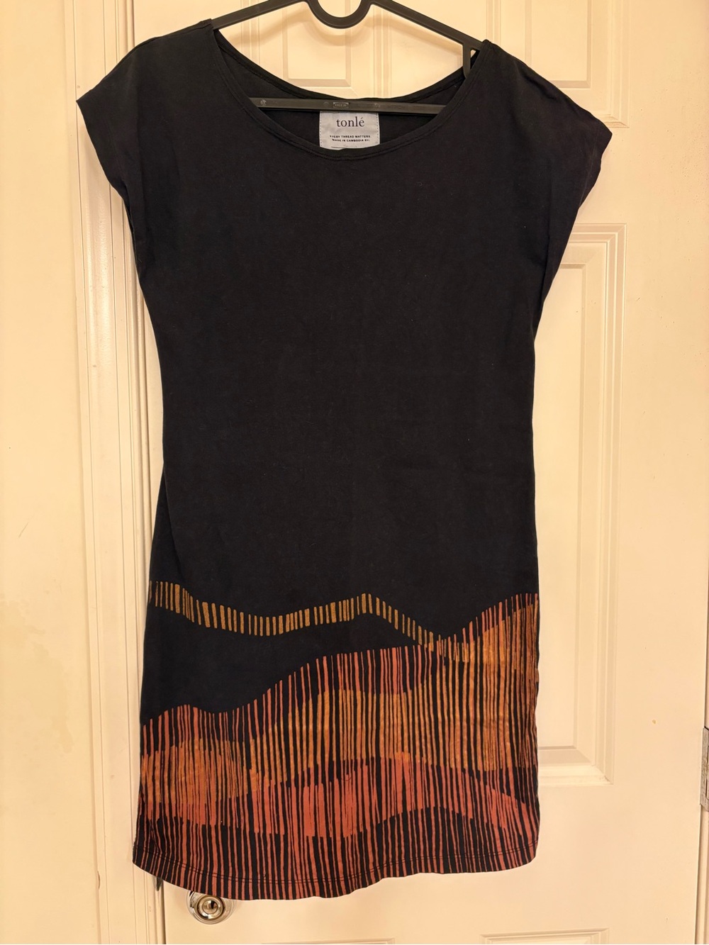 Tonlé black dress with orange stripes